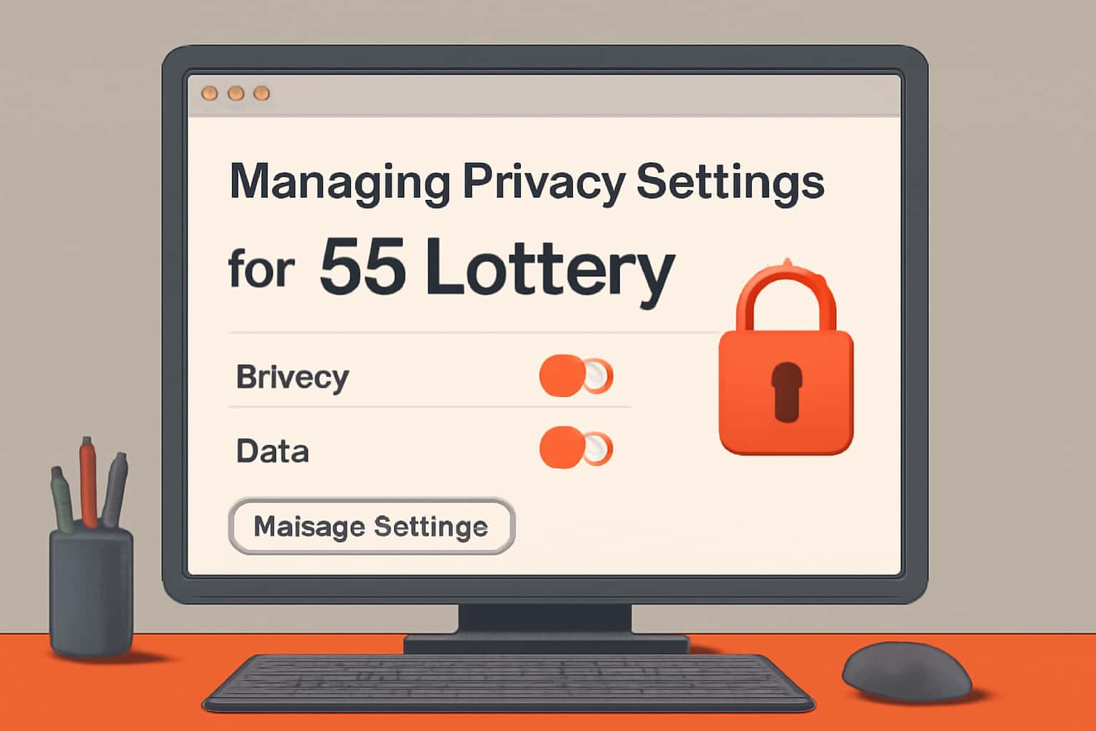 An informational scene highlighting privacy settings management for 55 Lottery.