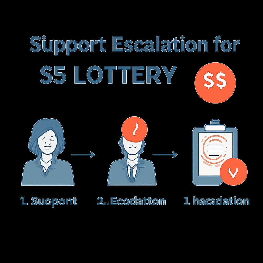 A visual guide on support escalation processes for 55 Lottery.