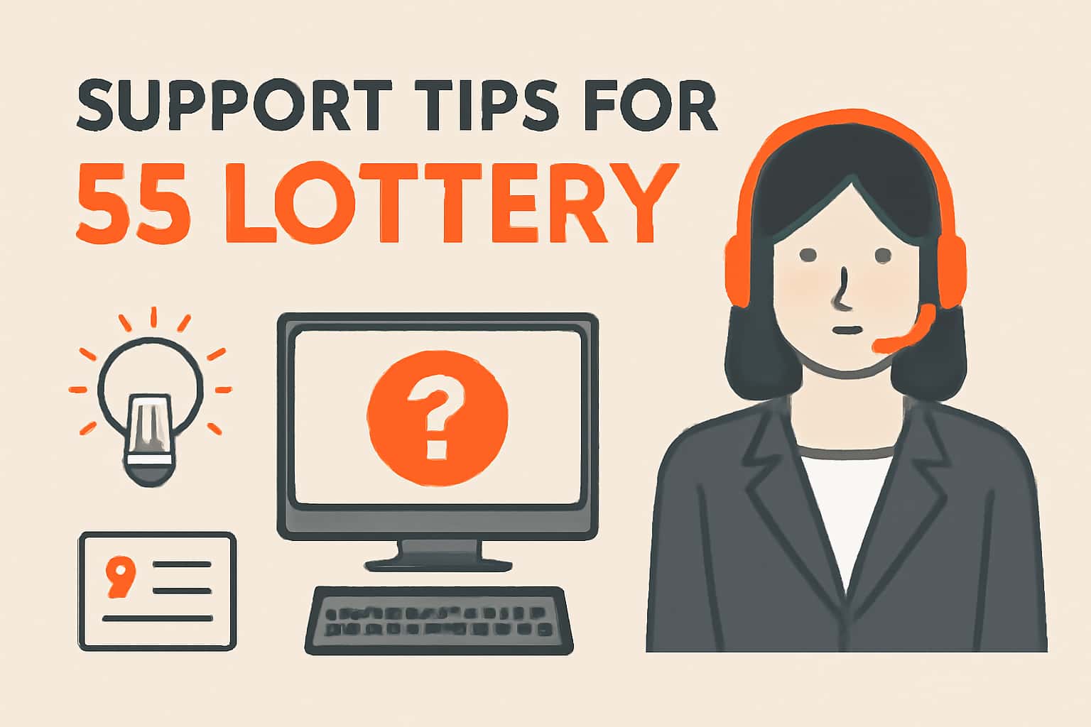 Informative graphic illustrating support tips for 55 Lottery.