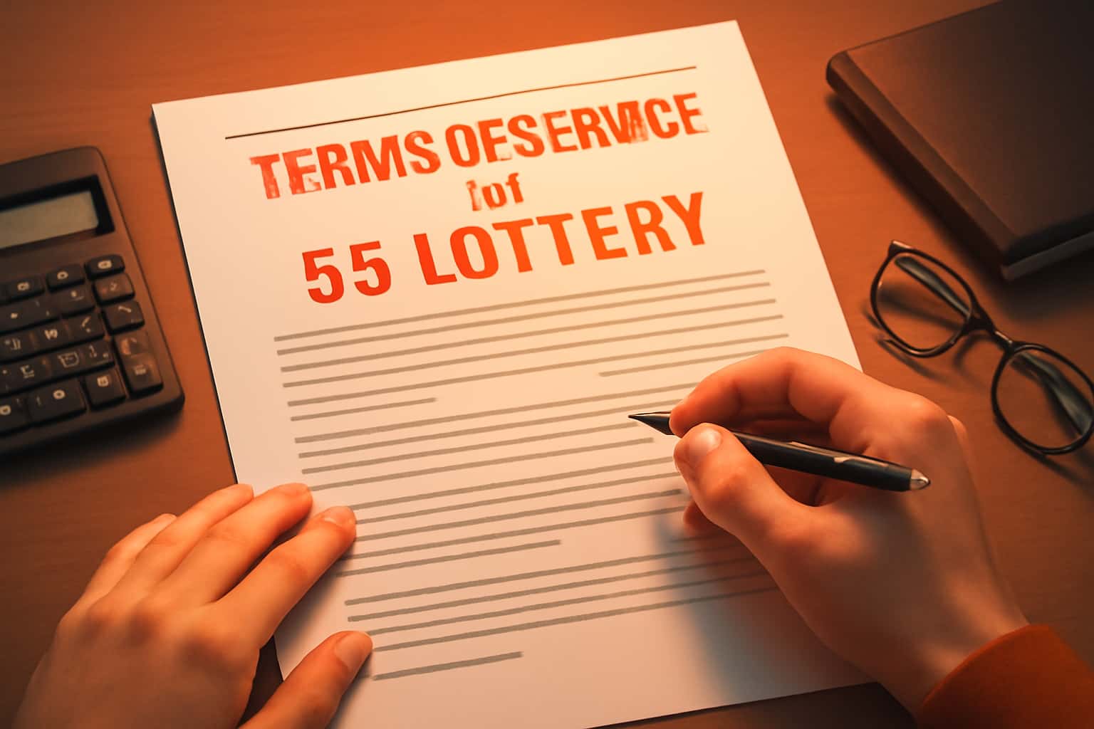A visual representation of the Terms of Service for 55 Lottery, showcasing the text in a sleek design.